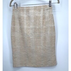 Tory Burch Devora Pencil Skirt‎ Womens 4 Tan Tweed  Devora Brocade